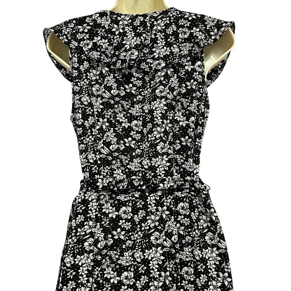 Max Studio Wrap Dress Womens Small Black Floral Dot Ruffle High Low Cottagecore - Picture 11 of 14